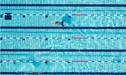 Photo of aerial shot of a swimming pool