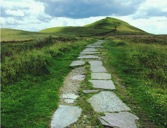 Photo of  stone footpath on the grassy field against the sky